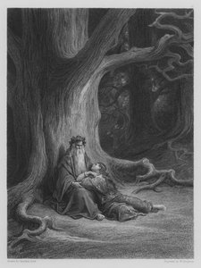 Vivien y Merlín reposan de Gustave after Dore